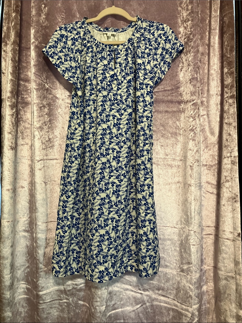 White Midi Dress with Blue Floral Print — Women's Summer Dress